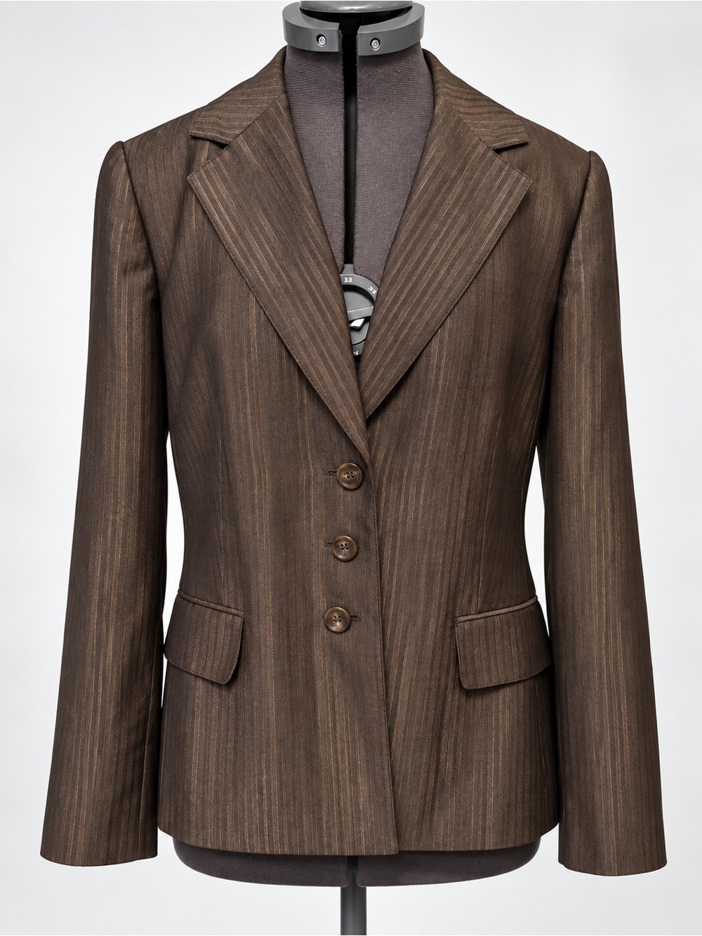 Kasper Brown Metallic Pinstripe Blazer Size 14 Tailored Career Suit Jacket - Picture 2 of 6